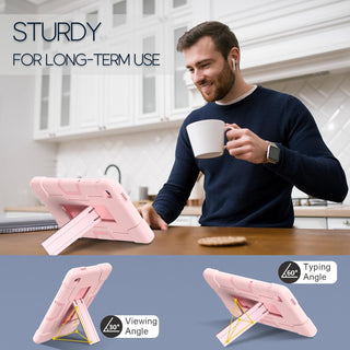 Husa Sigloo pentru Samsung Galaxy Tab A 8.0" 2019 (SM-T290/T295), Carcasa 3 Straturi, Suport kickstand, Protectie Antisoc, Roz