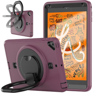Pachet 360 pentru iPad 9.7" (iPad Air 2, iPad 5/6, iPad Pro 9.7) – Husa Sigloo cu folie inclusa, curea de umar si suport rotativ, Mov inchis