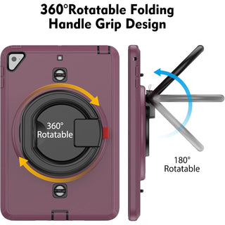 Pachet 360 pentru iPad 9.7" (iPad Air 2, iPad 5/6, iPad Pro 9.7) – Husa Sigloo cu folie inclusa, curea de umar si suport rotativ, Mov inchis