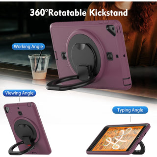 Pachet 360 pentru iPad 9.7" (iPad Air 2, iPad 5/6, iPad Pro 9.7) – Husa Sigloo cu folie inclusa, curea de umar si suport rotativ, Mov inchis
