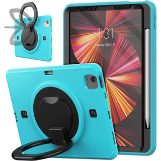 Pachet complet Sigloo 360° pentru iPad Air 5/4 (10.9 inch) - Husa Shockproof cu folie, suport rotativ si suport creion - Albastru & Negru
