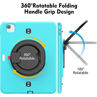 Pachet complet Sigloo 360° pentru iPad Air 5/4 (10.9 inch) - Husa Shockproof cu folie, suport rotativ si suport creion - Albastru & Negru