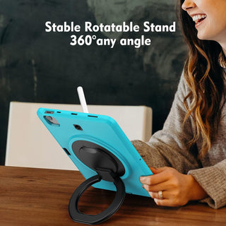 Pachet complet Sigloo 360° pentru iPad Air 5/4 (10.9 inch) - Husa Shockproof cu folie, suport rotativ si suport creion - Albastru & Negru