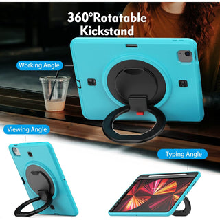 Pachet complet Sigloo 360° pentru iPad Air 5/4 (10.9 inch) - Husa Shockproof cu folie, suport rotativ si suport creion - Albastru & Negru