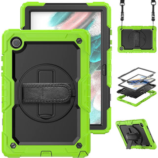 Pachet 360 pentru Samsung Galaxy Tab A8 (X200/X205/X207) 10.5" 2022 – cu folie inclusa, curea de umar si suport rotativ, Negru + Verde