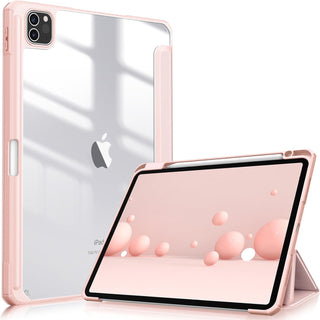 Husa premium tableta Apple iPad Air 11" (2024), Sigloo, interior imitatie piele, suport Smart Pen, spate din PC transparent, rezista la socuri, Roz Gold