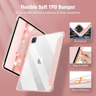 Husa premium tableta Apple iPad Air 11" (2024), Sigloo, interior imitatie piele, suport Smart Pen, spate din PC transparent, rezista la socuri, Roz Gold