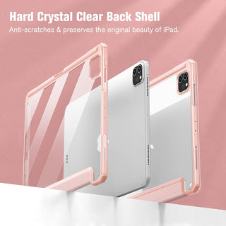 Husa premium tableta Apple iPad Air 11" (2024), Sigloo, interior imitatie piele, suport Smart Pen, spate din PC transparent, rezista la socuri, Roz Gold