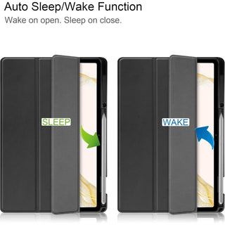 Husa Sigloo premium pentru Samsung Galaxy Tab S8 Plus, S7 FE, S7 Plus, interior de piele sintetica, spatele din policarbonat, Negru mat