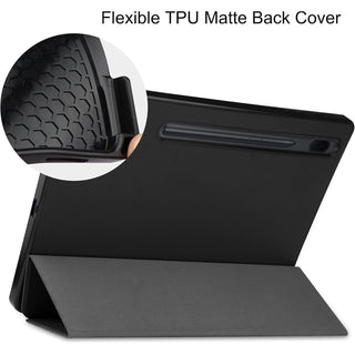 Husa Sigloo premium pentru Samsung Galaxy Tab S8 Plus, S7 FE, S7 Plus, interior de piele sintetica, spatele din policarbonat, Negru mat