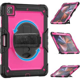 Pachet 360 pentru iPad Air13 (2024/2025), iPad Pro 12.9'' (2020/2021/2022), husa Sigloo cu folie inclusa, curea de umar si suport rotativ, Roz cu Negru
