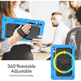 Pachet 360 pentru pentru Samsung Galaxy Tab S8 Plus, S7 FE, S7 Plus, Husa Sigloo, Curea de Umar si Folie de Protectie– Albastru deschis