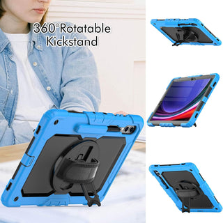 Pachet 360 pentru pentru Samsung Galaxy Tab S8 Plus, S7 FE, S7 Plus, Husa Sigloo, Curea de Umar si Folie de Protectie– Albastru deschis