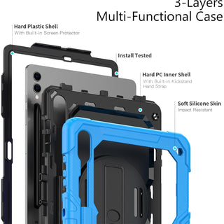 Pachet 360 pentru pentru Samsung Galaxy Tab S8 Plus, S7 FE, S7 Plus, Husa Sigloo, Curea de Umar si Folie de Protectie– Albastru deschis