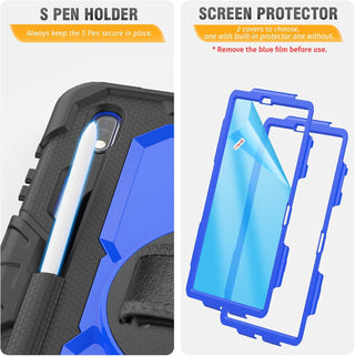 Pachet 360 pentru pentru Samsung Galaxy Tab S8 Plus, S7 FE, S7 Plus, Husa Sigloo Military, Curea de Umar si Folie de Protectie– Negru