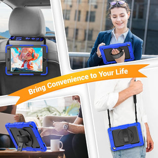 Pachet 360 pentru iPad 9.7" (iPad Air 2, iPad 5/6, iPad Pro 9.7) – Husa Shockproof Armor cu folie inclusa, curea de umar si suport rotativ, Albastru