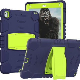 Husa Sigloo pentru iPad 9.7" (iPad 5/6, Air 2, Pro 9.7) – 3 Straturi Protectie, Suport Integrat, Ecran Protejat, Antisoc –Albastru marin cu Verde