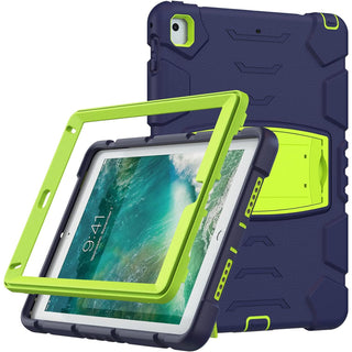 Husa Sigloo pentru iPad 9.7" (iPad 5/6, Air 2, Pro 9.7) – 3 Straturi Protectie, Suport Integrat, Ecran Protejat, Antisoc –Albastru marin cu Verde