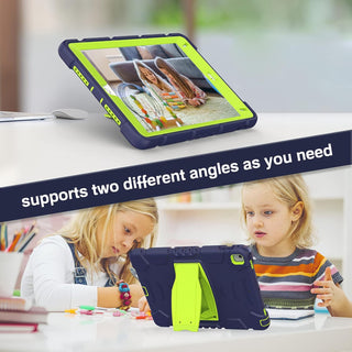 Husa Sigloo pentru iPad 9.7" (iPad 5/6, Air 2, Pro 9.7) – 3 Straturi Protectie, Suport Integrat, Ecran Protejat, Antisoc –Albastru marin cu Verde