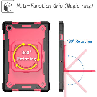 Husa Shockproof Armor, Sigloo, pentru tableta Amazon Kindle Fire HD8 HD 8 Plus 2020, Heavy Duty 2 In1 Hybrid Cover, cu suport rotativ, Negru cu Roz