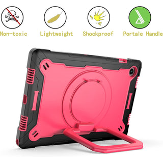 Husa Shockproof Armor, Sigloo, pentru tableta Amazon Kindle Fire HD8 HD 8 Plus 2020, Heavy Duty 2 In1 Hybrid Cover, cu suport rotativ, Negru cu Roz