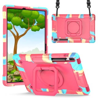 Husa Sigloo pentru tableta Samsung Galaxy Tab S8 Plus, S7 FE, S7 Plus, Rezistenta la Socuri, cu Suport Rotativ 360°, Curea de Umar– Roz