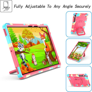 Husa Sigloo pentru tableta Samsung Galaxy Tab S8 Plus, S7 FE, S7 Plus, Rezistenta la Socuri, cu Suport Rotativ 360°, Curea de Umar– Roz