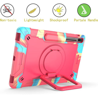 Husa Sigloo pentru tableta Samsung Galaxy Tab S8 Plus, S7 FE, S7 Plus, Rezistenta la Socuri, cu Suport Rotativ 360°, Curea de Umar– Roz