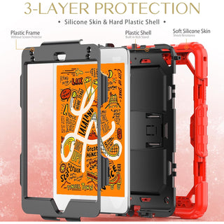 Husa Sigloo pentru iPad 9.7" (iPad 5/6, Air 2, Pro 9.7) – 3 Straturi Protectie, Suport Integrat, Ecran Protejat, Antisoc –Rosu cu negru