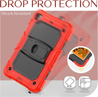 Husa Sigloo pentru iPad 9.7" (iPad 5/6, Air 2, Pro 9.7) – 3 Straturi Protectie, Suport Integrat, Ecran Protejat, Antisoc –Rosu cu negru