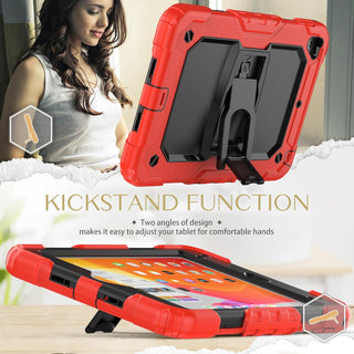 Husa Sigloo pentru iPad 9.7" (iPad 5/6, Air 2, Pro 9.7) – 3 Straturi Protectie, Suport Integrat, Ecran Protejat, Antisoc –Rosu cu negru