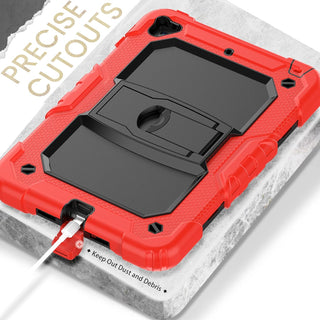 Husa Sigloo pentru iPad 9.7" (iPad 5/6, Air 2, Pro 9.7) – 3 Straturi Protectie, Suport Integrat, Ecran Protejat, Antisoc –Rosu cu negru