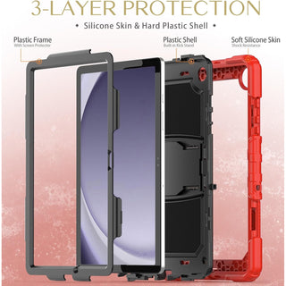 Husa Shockproof Armor Sigloo, pentru Samsung Galaxy Tab A7 (SM-T500/T505/T507), 10.4", cu stand, Rosu cu Negru
