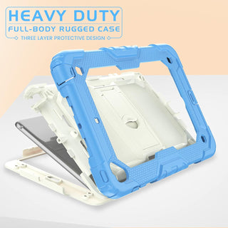 Husa Sigloo pentru iPad 9.7" (iPad 5/6, Air 2, Pro 9.7) – 3 Straturi Protectie, Suport Integrat, Ecran Protejat, Antisoc –Albastru cu Crem