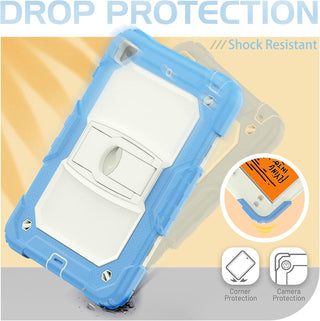 Husa Sigloo pentru iPad 9.7" (iPad 5/6, Air 2, Pro 9.7) – 3 Straturi Protectie, Suport Integrat, Ecran Protejat, Antisoc –Albastru cu Crem