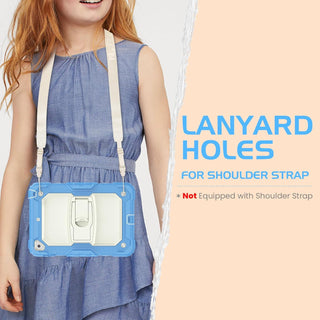 Husa Sigloo pentru iPad 9.7" (iPad 5/6, Air 2, Pro 9.7) – 3 Straturi Protectie, Suport Integrat, Ecran Protejat, Antisoc –Albastru cu Crem