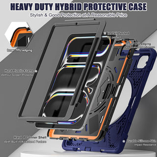 Husa rezistenta pentru iPad Pro 11" (2024, Gen. 5) – Protectie militara antisoc, Stand 360°, Curea de mana si umar, Albastru marin
