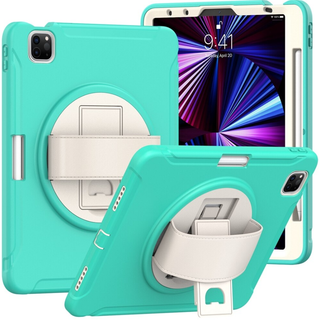 Pachet complet Sigloo 360° pentru iPad Air 5/4 (10.9 inch) - Husa Shockproof cu folie, suport rotativ, suport creion si curea umar - verde menta