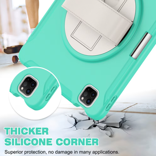 Pachet complet Sigloo 360° pentru iPad Air 5/4 (10.9 inch) - Husa Shockproof cu folie, suport rotativ, suport creion si curea umar - verde menta
