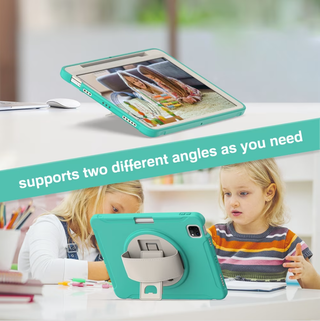 Pachet complet Sigloo 360° pentru iPad Air 5/4 (10.9 inch) - Husa Shockproof cu folie, suport rotativ, suport creion si curea umar - verde menta