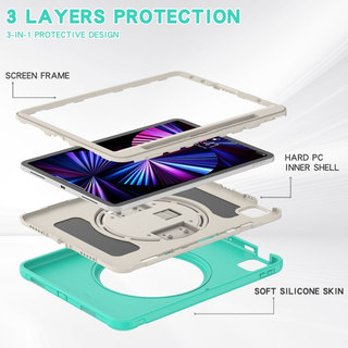 Pachet complet Sigloo 360° pentru iPad Air 5/4 (10.9 inch) - Husa Shockproof cu folie, suport rotativ, suport creion si curea umar - verde menta