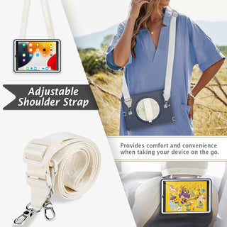 Pachet 360 pentru iPad 9.7" (iPad Air 2, iPad 5/6, iPad Pro 9.7) – Husa Sigloo cu folie inclusa, curea de umar si suport rotativ, Gri inchis