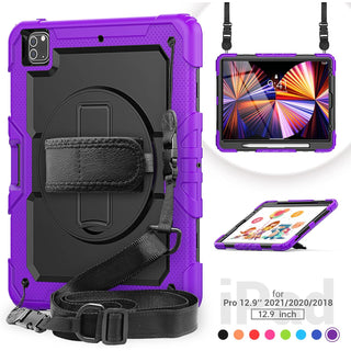 Pachet 360 pentru iPad Air13 (2024/2025), iPad Pro 12.9'' (2020/2021/2022), husa Sigloo cu folie inclusa, curea de umar si suport rotativ, Mov cu Negru