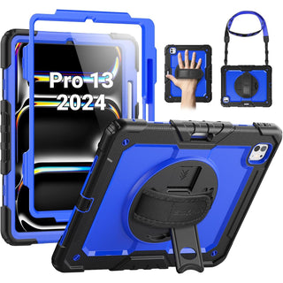 Pachet 360 pentru iPad Air13 (2024/2025), iPad Pro 12.9'' (2020/2021/2022), husa Sigloo cu folie inclusa, curea de umar si suport rotativ, Albastru cu Negru