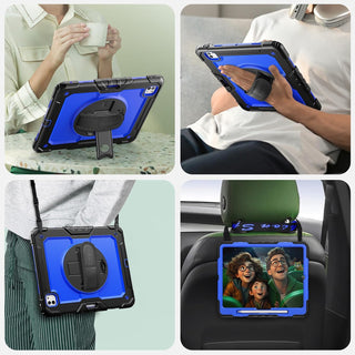 Pachet 360 pentru iPad Air13 (2024/2025), iPad Pro 12.9'' (2020/2021/2022), husa Sigloo cu folie inclusa, curea de umar si suport rotativ, Albastru cu Negru