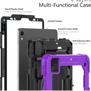 Pachet complet Sigloo 360° pentru iPad Air 5/4 (10.9 inch) - Husa Shockproof cu folie, suport rotativ, suport creion si curea umar - Mov