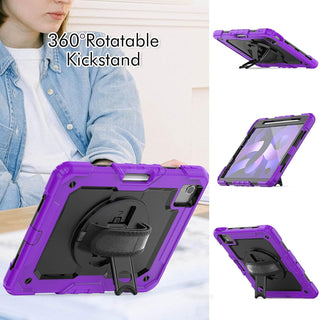 Pachet complet Sigloo 360° pentru iPad Air 5/4 (10.9 inch) - Husa Shockproof cu folie, suport rotativ, suport creion si curea umar - Mov