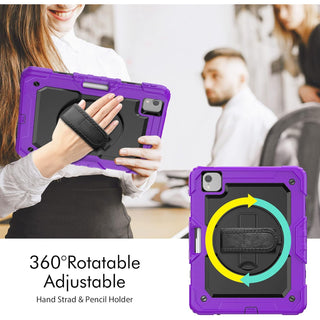 Pachet complet Sigloo 360° pentru iPad Air 5/4 (10.9 inch) - Husa Shockproof cu folie, suport rotativ, suport creion si curea umar - Mov