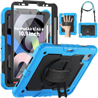 Husă Sigloo 360 pentru iPad Air 5/4 (10.9 inch), protecție robustă, suport rotativ, albastru, set complet