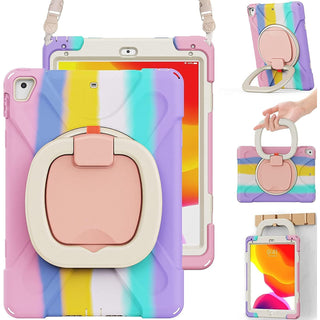 Husa Sigloo pentru iPad 9.7” (iPad 5/6, Air 2, Pro 9.7) – Shockproof, Suport Rotativ, Curea de Umar, Suport Creion – Model Colorat Roz